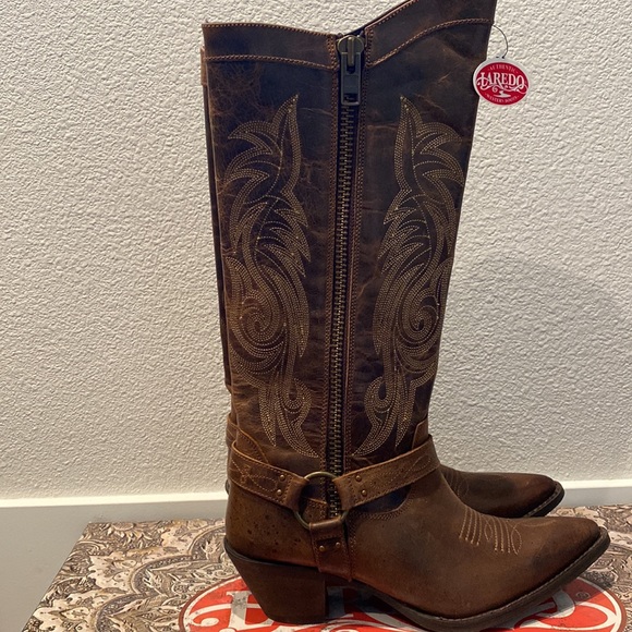 NWT Laredo Diamanté Cowboy Leather Boots Tan - Picture 7 of 10